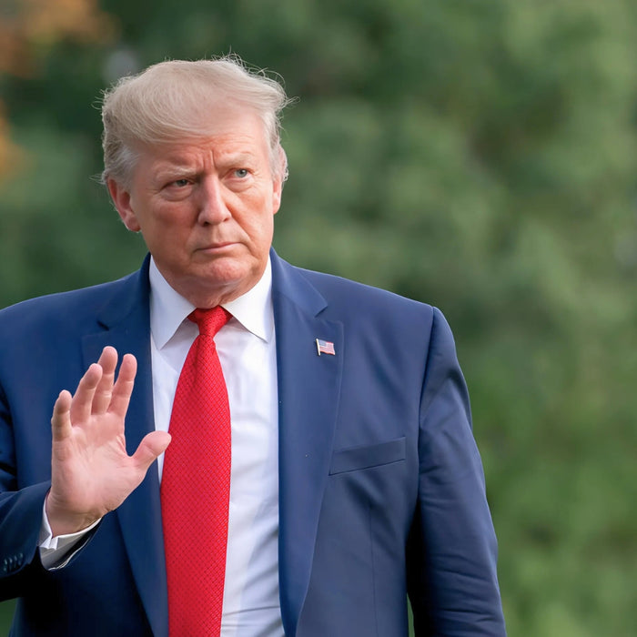 Donald Trump outside and waving with his right hand