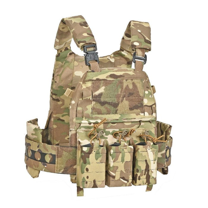 FCPC V5 Tactical Plate Carrier Vest with Triple Magazine Pouch from TacGearDirect - front view showcasing triple magazine pouch and adjustable shoulder straps.